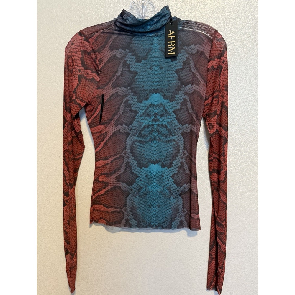 AFRM Zadie Mesh Top sz.S "Fig Snake" Sheer Turtleneck Long Sleeve Festival NWT - Picture 2 of 5